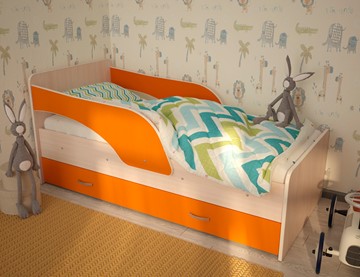 Кровать детская Максимка, корпус Млечный дуб, фасад Оранжевый в Калуге