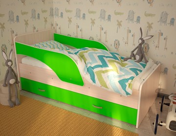 Детская кровать с бортиками Максимка, корпус Млечный дуб, фасад Салатовый в Калуге