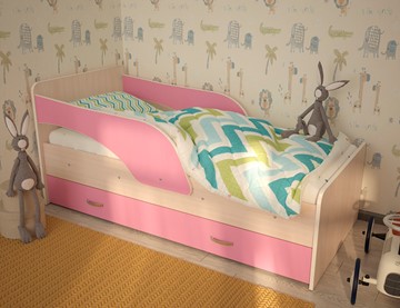 Детская кровать с ящиками Максимка, корпус Млечный дуб, фасад Розовый в Калуге