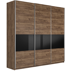 Шкаф 3-х створчатый Широкий Прайм (ДСП / Черное стекло) 2400x570x2300, Крафт Табачный в Калуге