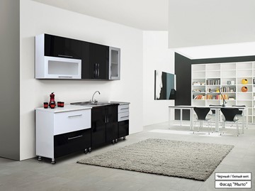 Кухонный гарнитур Мыло 224 2000х718, цвет Черный/Белый металлик в Калуге
