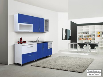 Кухня маленькая Мыло 224 2000х718, цвет Синий/Белый металлик в Калуге
