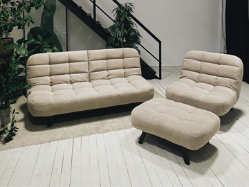 Комплект мебели Абри цвет бежевый диван + кресло +пуф пора металл в Калуге