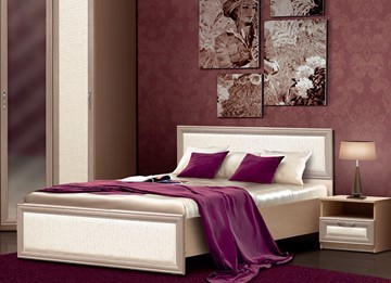 Кровать 2-спальная Версаль Камелия, 1600, шимо светлый/белый кожзам в Калуге