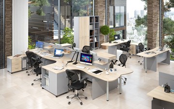 Офисная мебель OFFIX-NEW для 4 сотрудников с двумя шкафами в Калуге