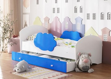 Детская кровать Тучка с ящиком, корпус Белый, фасад Синий в Калуге