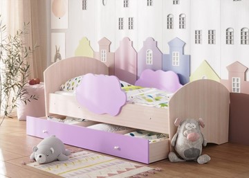 Детская кровать с бортиками Тучка с ящиком, корпус Дуб млечный, фасад Ирис в Калуге