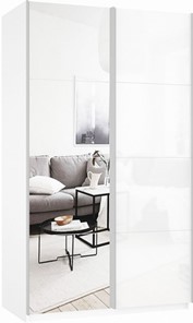 Шкаф 2-дверный Прайм (Зеркало/Белое стекло) 1600x570x2300, белый снег в Калуге