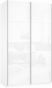 Шкаф 2-х створчатый Прайм (Белое стекло/Белое стекло) 1600x570x2300, белый снег в Калуге