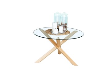 Круглый столик Оникс-3, Натуральный массив/Прозрачное стекло в Калуге - предосмотр 1