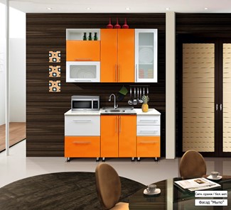 Гарнитур кухонный Мыло 224 1600х718, цвет Оранжевый/Белый металлик в Калуге