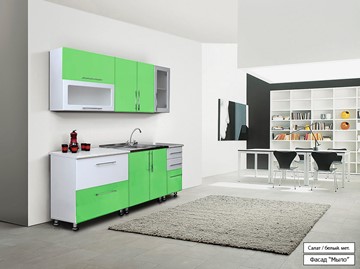 Модульный кухонный гарнитур Мыло 224 2000х718, цвет Салат/Белый металлик в Калуге