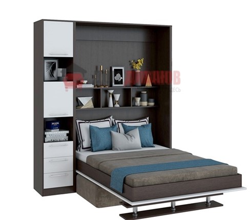 Кровать-шкаф с диваном Бела 1, с полкой ножкой с 1 пеналом, 1600х2000, венге/белый в Калуге - изображение